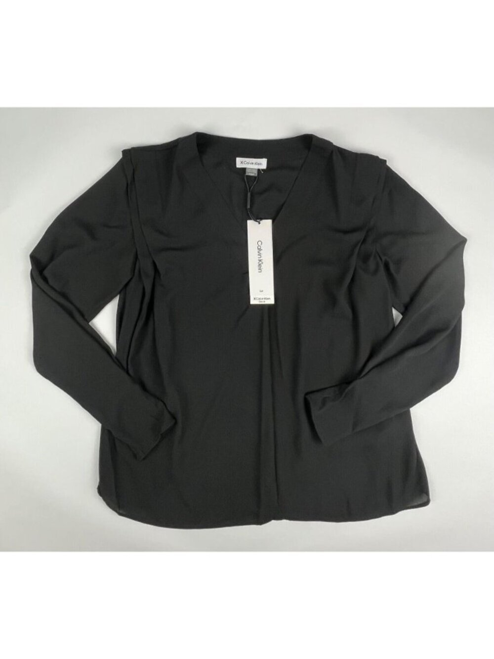NEW! Calvin Klein Women's Size S V-Neck Slim Fit Long Sleeve Blouse NWT $89
